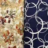 Linen Rayon Muted Floral and Navy Circles - 60% Linen 40% Rayon 140cm wide £11m