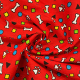 PAWS AND BONES AND MULTICOLOURED SHAPES - Select Colour - £4.00 Per Metre - Sold By Half Meter