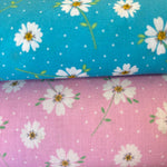 PRETTY FLORALS BY THE CRAFT COTTON CO. PINK AND TURQUOISE - £5.00 Per Metre - Sold By Half Meter