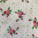 Remnant 210403   2.75m x 1.15m Pink Floral with Blue Dots on White Polycotton  Just £8