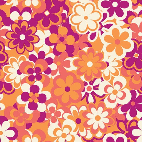 Polycotton Print - Groovy Flowers - Sold by Half Metre