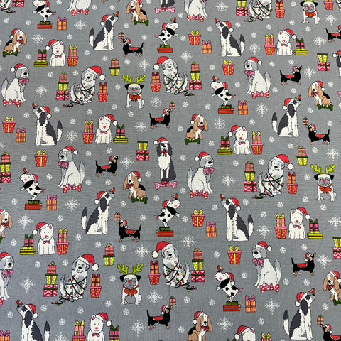 100% Cotton  - Doggy Christmas - Sold by Half Metre