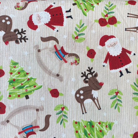100% Cotton  - Christmas - Rocking Horse Scene - Sold by Half Metre