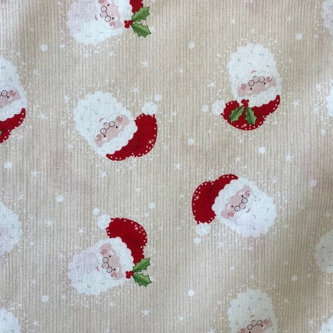 100% Cotton  - Christmas - Santa Face Natural - Sold by Half Metre