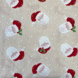100% Cotton  - Christmas - Santa Face Natural - Sold by Half Metre