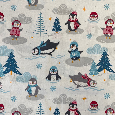 100% Cotton  - Christmas - Penguin Island - Sold by Half Metre