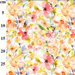 a floaty viscose fabric with pastel colour watercolour flowers Kayes Textiles Fabric