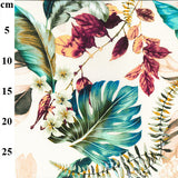A floaty viscose fabric with large tropical flowers and leaves on a cream background Kayes Textiles Fabrics