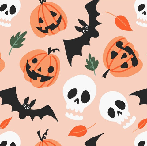 Halloween Polycotton Print  - Spooky - Light Peach - Sold by Half Metre
