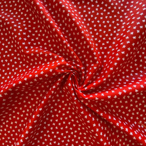 100% Cotton - Red With Mini White Bows - Sold by Half Metre