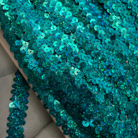 Turquoise Stretch Sequin Trim - 10mm Wide