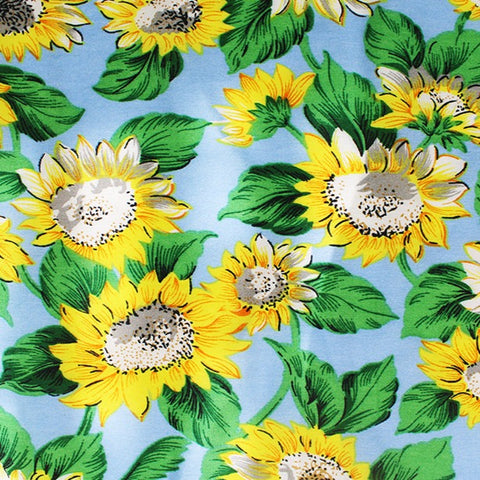 Rayon - Sunflower - Blue - Sold By Half Metre