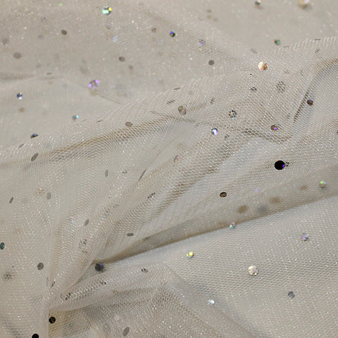 Multi Size Sequin Net - White - Sold By Half Metre