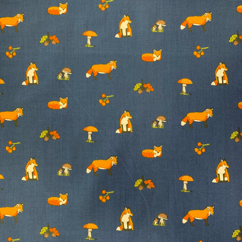 Polycotton Print - Foxes - Navy - Sold by Half Metre