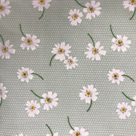 Polycotton Print - Daisy - Sage - Sold by Half Metre