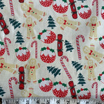 Polycotton Christmas Fabric Prints Gingerbread Men and Candy Canes Cream (Per 0.5 Metre)