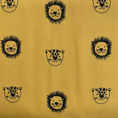 Organic Cotton  - Lions and Leopard - Mustard -  Sold by Half Metre
