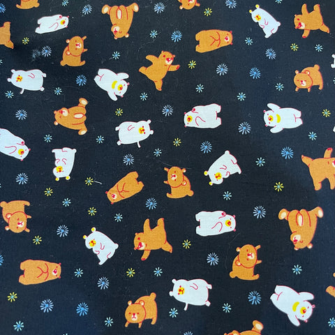  Bears and flowers poplin 100% cotton fabric perfect for summer clothes crafts dresses tops nightwear lightweight cool Kayes dressmaking Southend Westcliff sewing fabric shops cool clothes Metre discount cheap 