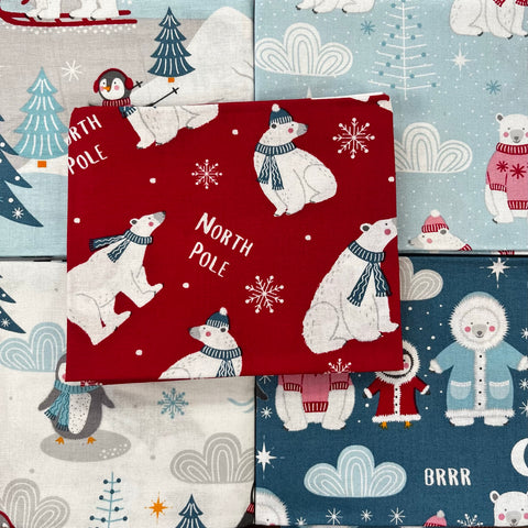 Christmas polar pals bears Fat Quarters pack 100% cotton Kaye’s textiles Southend Westcliff Essex sewing patchwork crafts projects