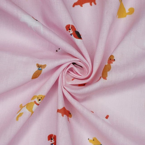 Polycotton Print - Doggy Day - Pink - Sold by Half Metre
