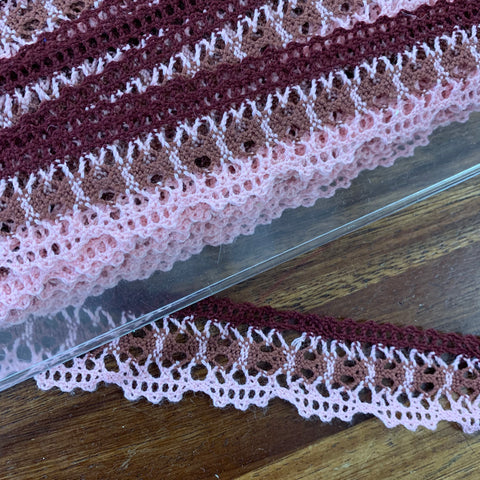 Pink & Burgundy Crochet Look Trim