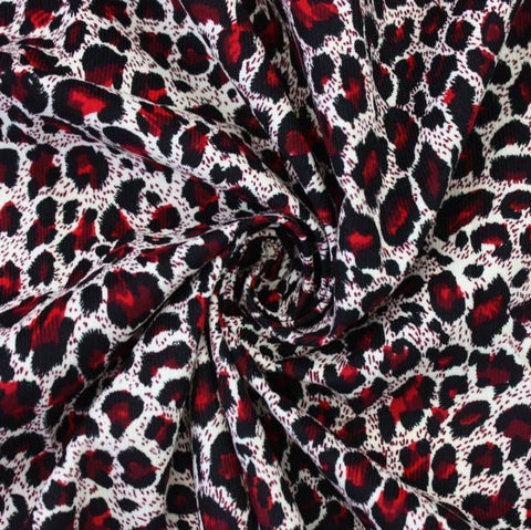 Fine Needlecord - Leopard Spots - Red/Cream - Sold by Half Metre