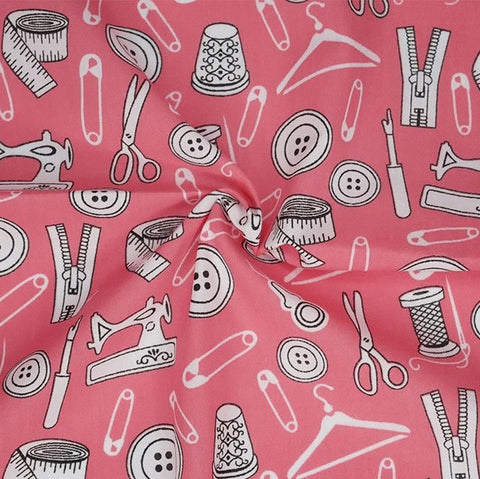Polycotton Print - Sewing - Pink - Sold by Half Metre