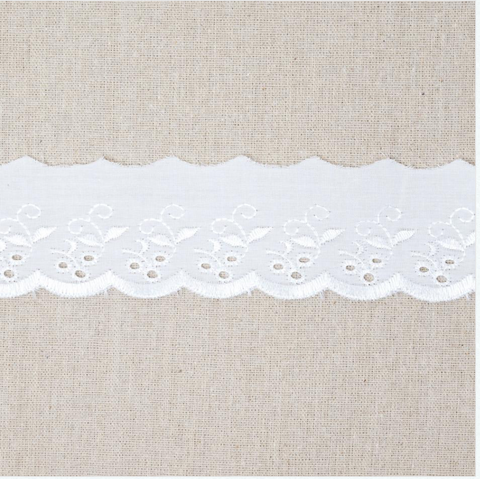 Flat Broderie Anglaise 50mm - White