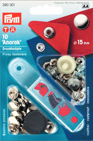 15mm Anorak Press Fasteners - Silver