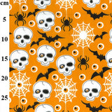 Halloween Polycotton Print - Skulls and Spiders - Orange - £3.00 Per Metre -  Sold by Half Metre