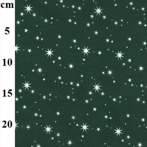 Polycotton Christmas Fabric Prints - Starry Night - Green (Per 0.5 Metre)
