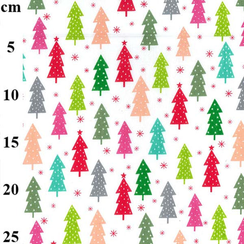 multicoloured christmas tree polycotton fabric