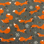 Polycotton Christmas Fabric Prints - Snowy Foxes - Grey (Per 0.5 Metre)
