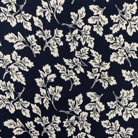 navy with ivory leaves 100% cotton fabric