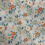 Light grey floral 100% cotton fabric 150cm wide perfect for summer clothes dresses tops nightwear lightweight cool Kayes dressmaking Southend Westcliff sewing fabric shops cool clothes Metre discount cheap 