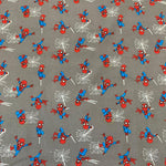 Spider-Man mini grey 100% cotton perfect for summer clothes crafts dresses tops Kayes Textiles dressmaking Southend Westcliff sewing fabric shops cool clothes Metre discount cheap 