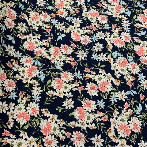 flower sketch 100% cotton fabric navy perfect for summer clothes crafts dresses tops lightweight cool Kayes dressmaking Southend Westcliff sewing fabric shops cool clothes Metre discount cheap 