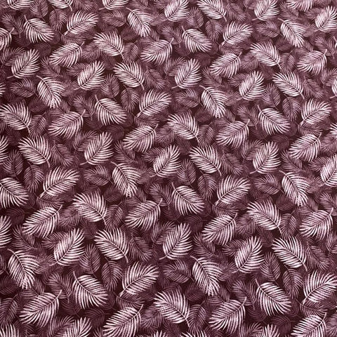 floating palm leaves 100% cotton fabric wine perfect for summer clothes crafts dresses tops lightweight cool Kayes dressmaking Southend Westcliff sewing fabric shops cool clothes Metre discount cheap 
