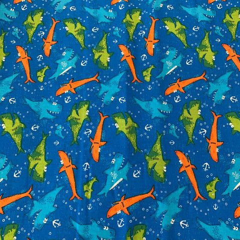 100% Cotton - Happy Sharks - Sold By Half Metre