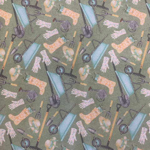 Gardening Fabric wellingtons 100% Craft cotton fabric perfect for summer clothes crafts dresses tops nightwear lightweight cool Kayes dressmaking Southend Westcliff sewing fabric shops cool clothes Metre discount cheap 
