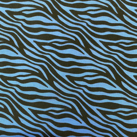 Polycotton Print - Zebra - Blue - Sold by Half Metre