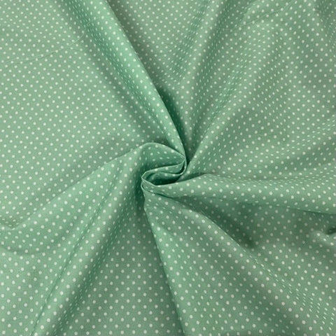mint green polka dot spot Rose and Hubble poplin 100% cotton fabric small design patchwork cotton fabric perfect for summer clothes dresses tops nightwear lightweight cool Kayes dressmaking Southend Westcliff sewing fabric cool clothes pattern fabric shops Metre discount cheap 