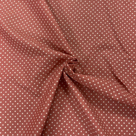 dusky pink polka dot spot Rose and Hubble poplin 100% cotton fabric small design patchwork cotton fabric perfect for summer clothes dresses tops nightwear lightweight cool Kayes dressmaking Southend Westcliff sewing fabric cool clothes pattern fabric shops Metre discount cheap 