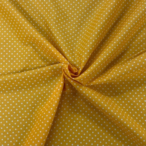 Rose and Hubble spot poplin yellow 100% cotton fabric small design patchwork cotton fabric perfect for summer clothes dresses tops nightwear lightweight cool Kayes dressmaking Southend Westcliff sewing fabric cool clothes pattern fabric shops Metre discount cheap 