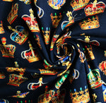 King royal crowns crown black small design prince patchwork craft cotton fabric perfect for summer clothes dresses tops lightweight cool Kayes 100% cotton dressmaking Southend Westcliff sewing fabric cool clothes pattern fabric shops Metre discount cheap 