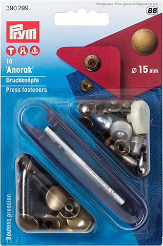 15mm Anorak Press Fasteners - Antique Brass