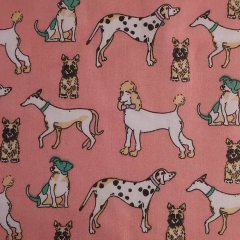 Polycotton Print - Dogs - Pink - Sold by Half Metre