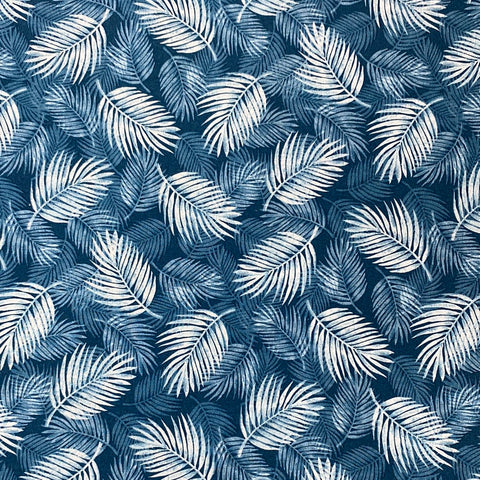 floating palm leaves 100% cotton fabric patchwork poplin cotton fabric perfect for summer clothes dresses tops lightweight cool Kayes 100% cotton dressmaking Southend Westcliff sewing fabric cool clothes pattern fabric shops Metre discount cheap 