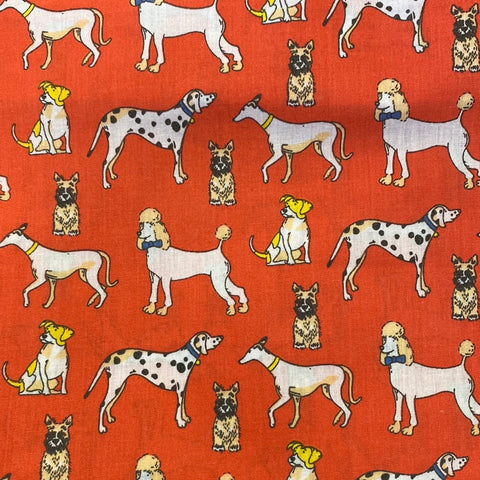 Remnant  180403 1.7m Polycotton Doggy Day - Red - 115cm wide