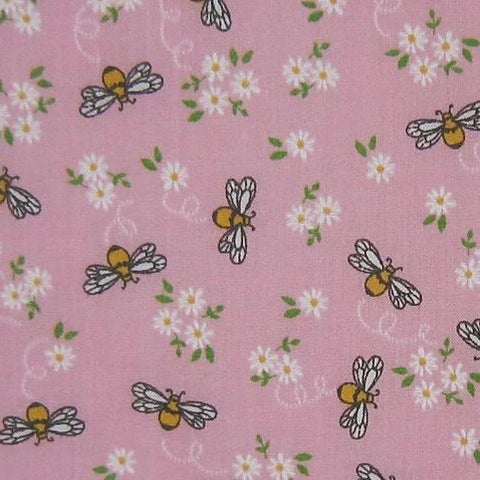 Polycotton Print Children's - Little Bee - Pink - Sold by Half Metre